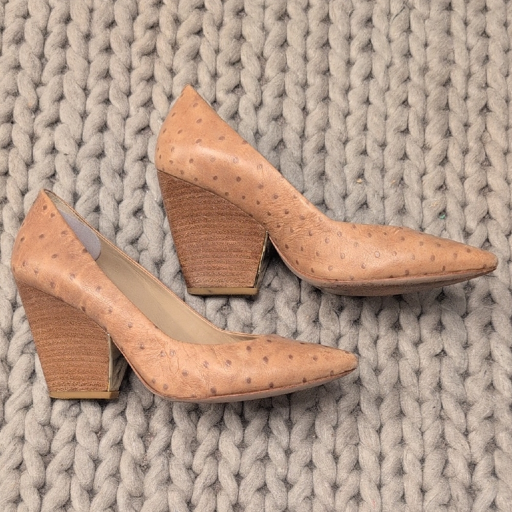 Pour La Victoire Tan Suede Block Heel Pointed-Toe Pumps | 3” Heel | Size 9.5